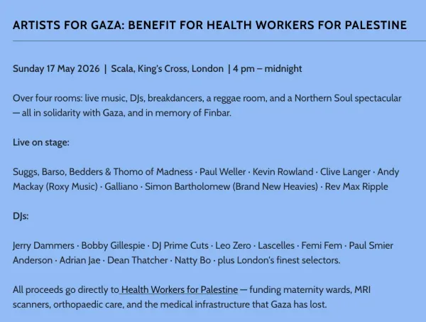 ARTISTS FOR GAZA: BENEFIT FOR HEALTH WORKERS FOR PALESTINE